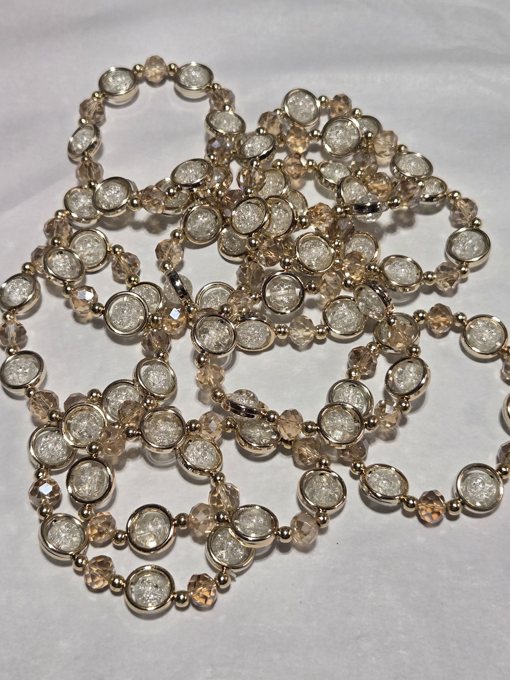 10mm- Gold-Tone Champagne Crystal Bead Bracelet- For 1